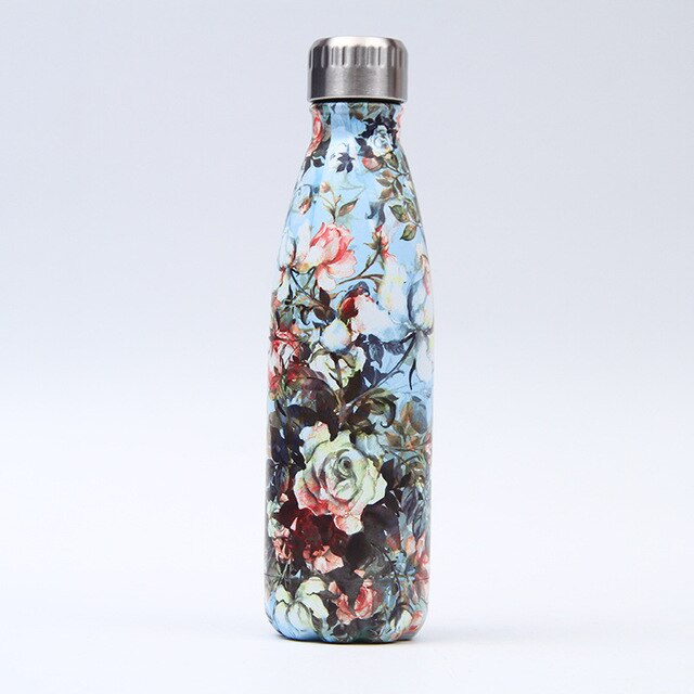 Gourde Inox Peinture Fleurs Bleues Vertes