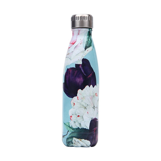 Gourde Inox Fleurs Mariage Fond Bleu