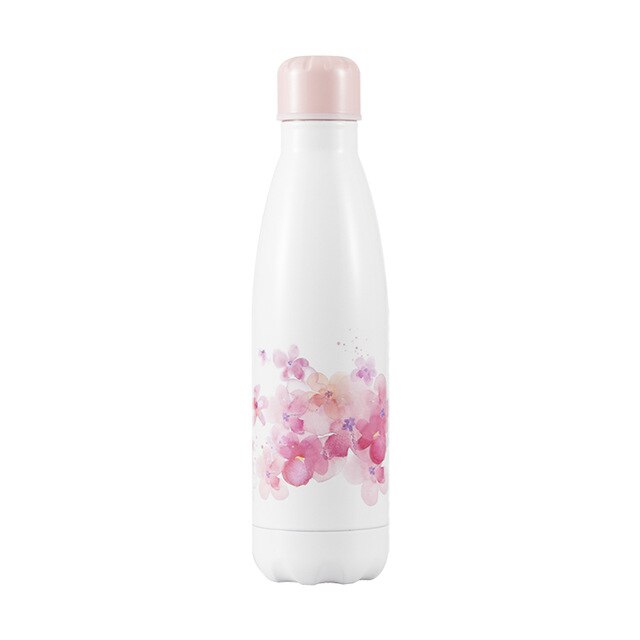 Gourde Inox Flamant Rose Fleurs Pétale sur fond Blanc Mat